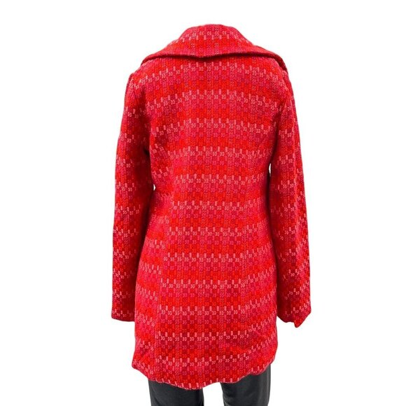 Cabi Sloan Wool Blend Pea Coat Plaid Lined Pocket Snap Front Jacket Women Red XS - Picture 2 of 11